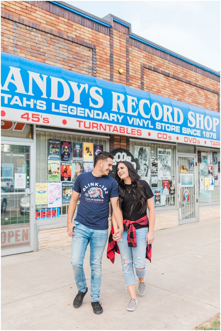Downtown Salt Lake City, Randy's Record Shop Engagement Session | Utah Wedding Photographer