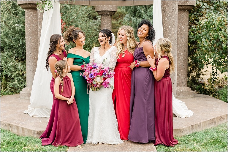 Jewel toned bridesmaids dresses for an October wedding at Oak Hills, captured by Ashley DeHart Photography
