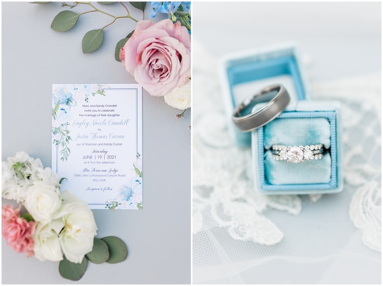 wedding details - invitations and velvet ring box