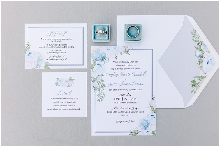 invitation flatlay for a utah mountain wedding