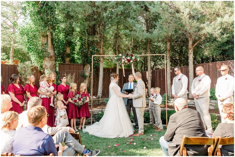 burgundy and rose gold backyard wedding, utah wedding photographer