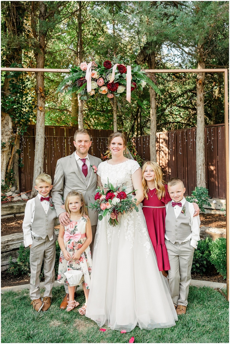 burgundy and rose gold backyard wedding, utah wedding photographer