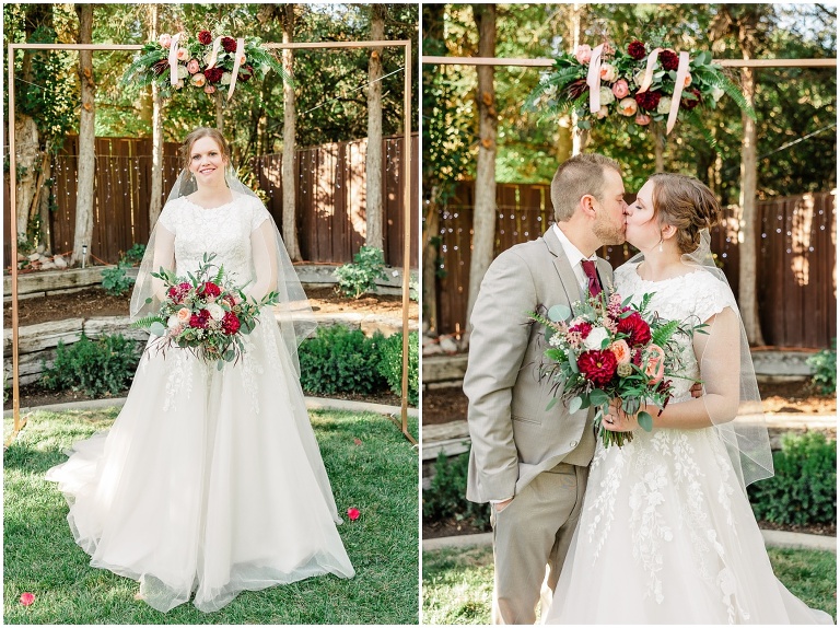 burgundy and rose gold backyard wedding, utah wedding photographer