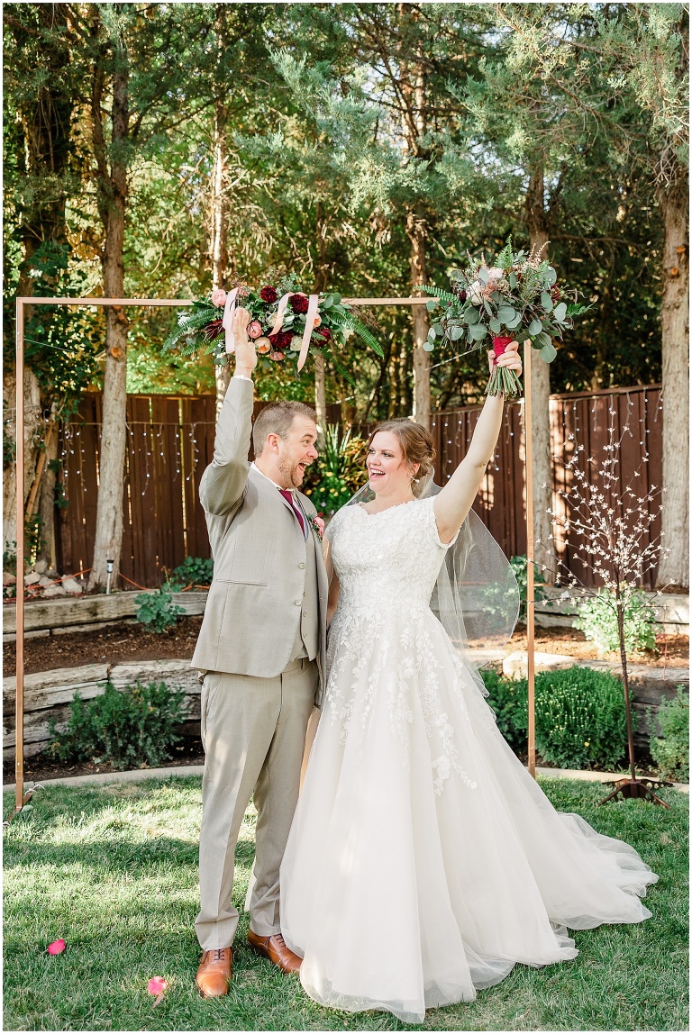 burgundy and rose gold backyard wedding, utah wedding photographer