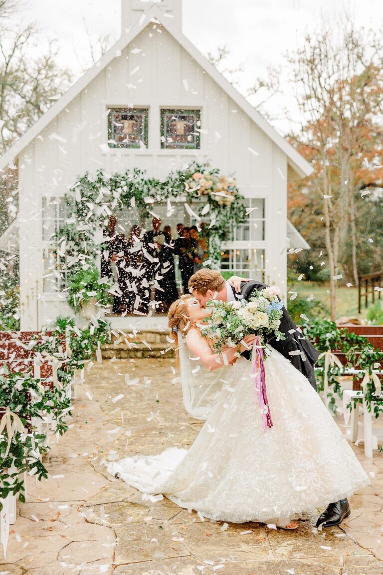 confetti exit at 7F Lodge Wedding - Texas Wedding Photographer Ashley DeHart