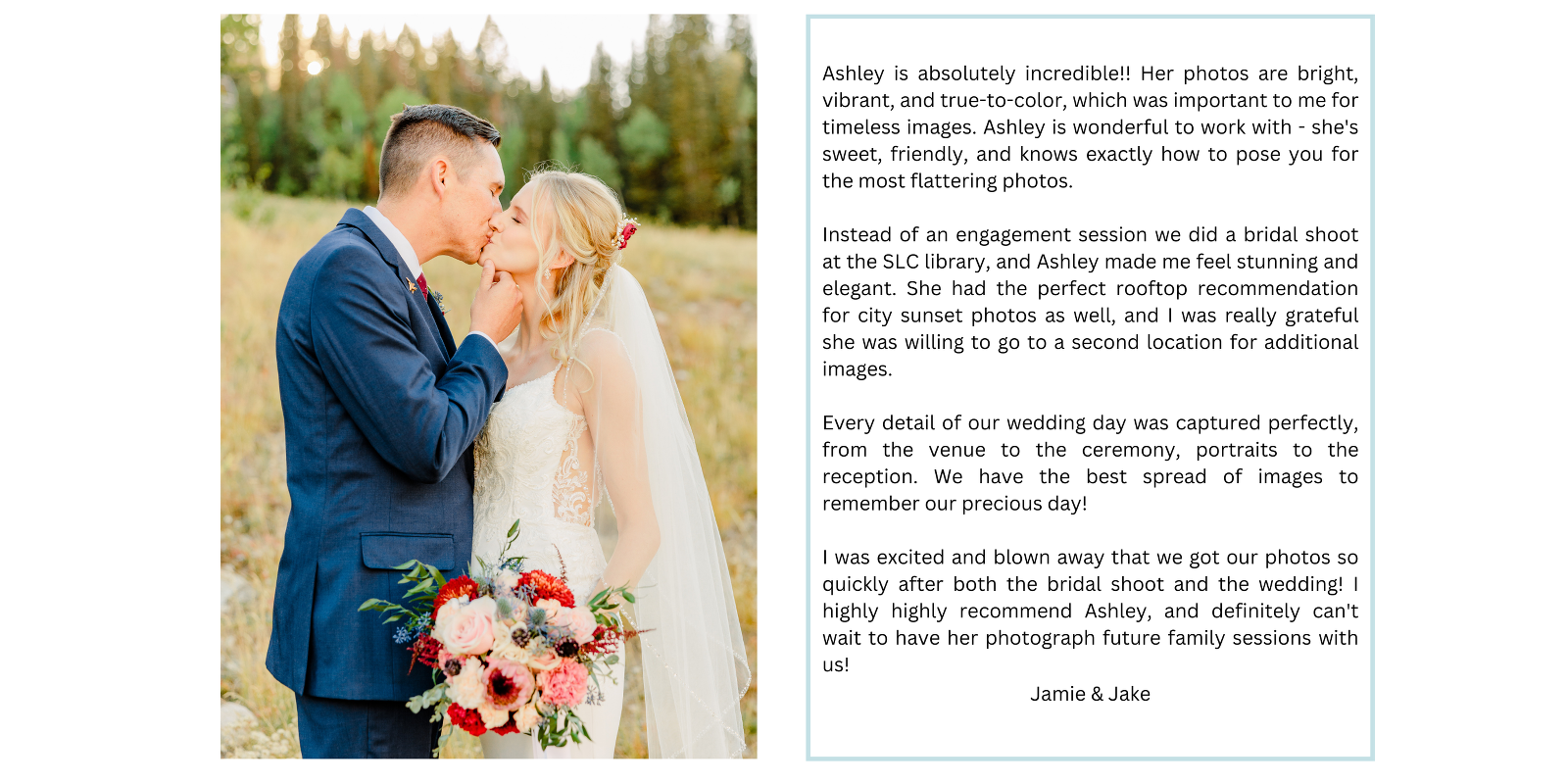 Best Utah Wedding Photographer - Client Review Ashley DeHart Photography
